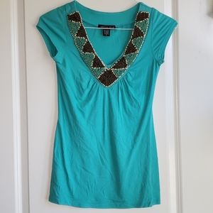 Turquoise beaded shirt